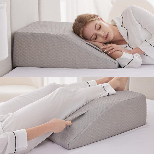 Ruqmuis Leg Elevation Pillow for After Surgery, 10inch Foam Leg Elevating Pillow for Swelling and Blood Circulation, Leg Wedge Pillow for Sleeping, Knee Pillow for Knee Hip Ankle Pain Relief, Velvet