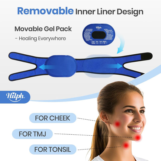Hilph Jaw Ice Pack Wrap for Wisdom Teeth, TMJ, Large Coverage Therapy | Adjustable Face Ice Wrap with 2 Movable Gel Packs,Cold Therapy for Oral Surgery Recovery, X-shaped Straps for Secure Fit
