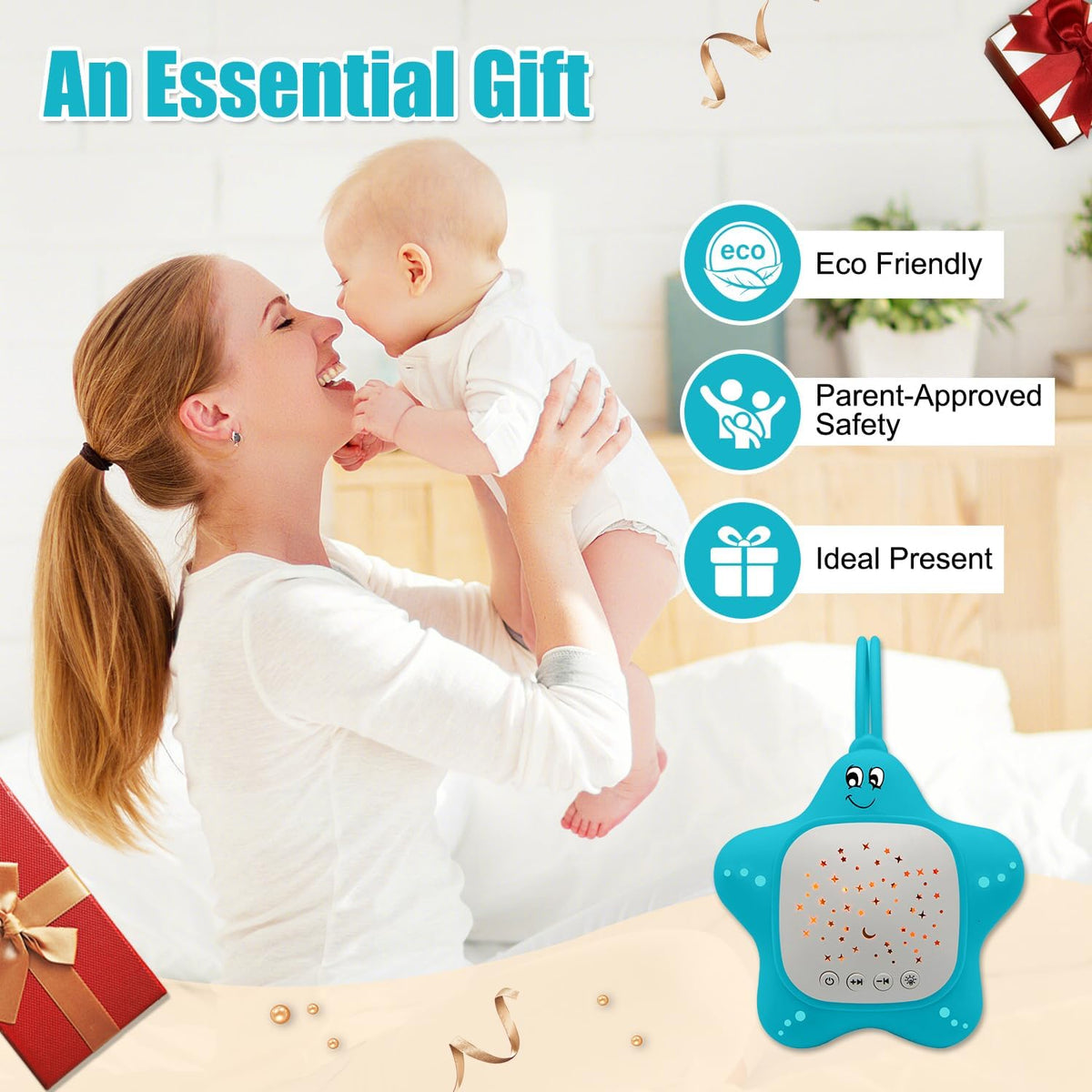 Portable White Noise Sleep Soother Baby Sound Machine with Star Projector