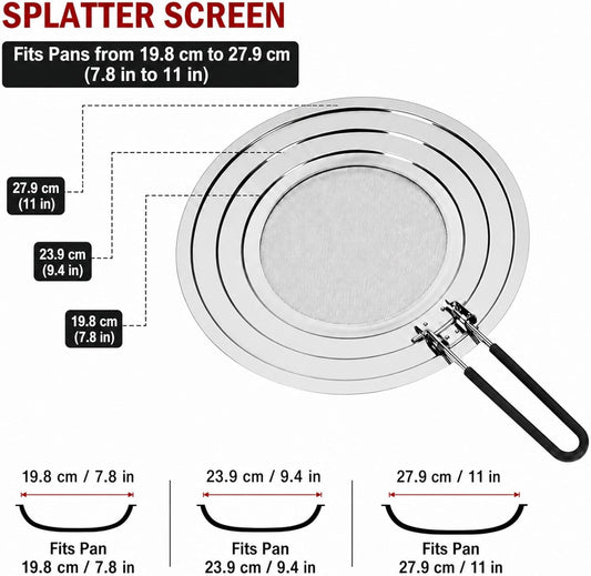 Splatter Screen for Frying Pan, Grease Splatter Guard for 9/10/11 Inch Pans