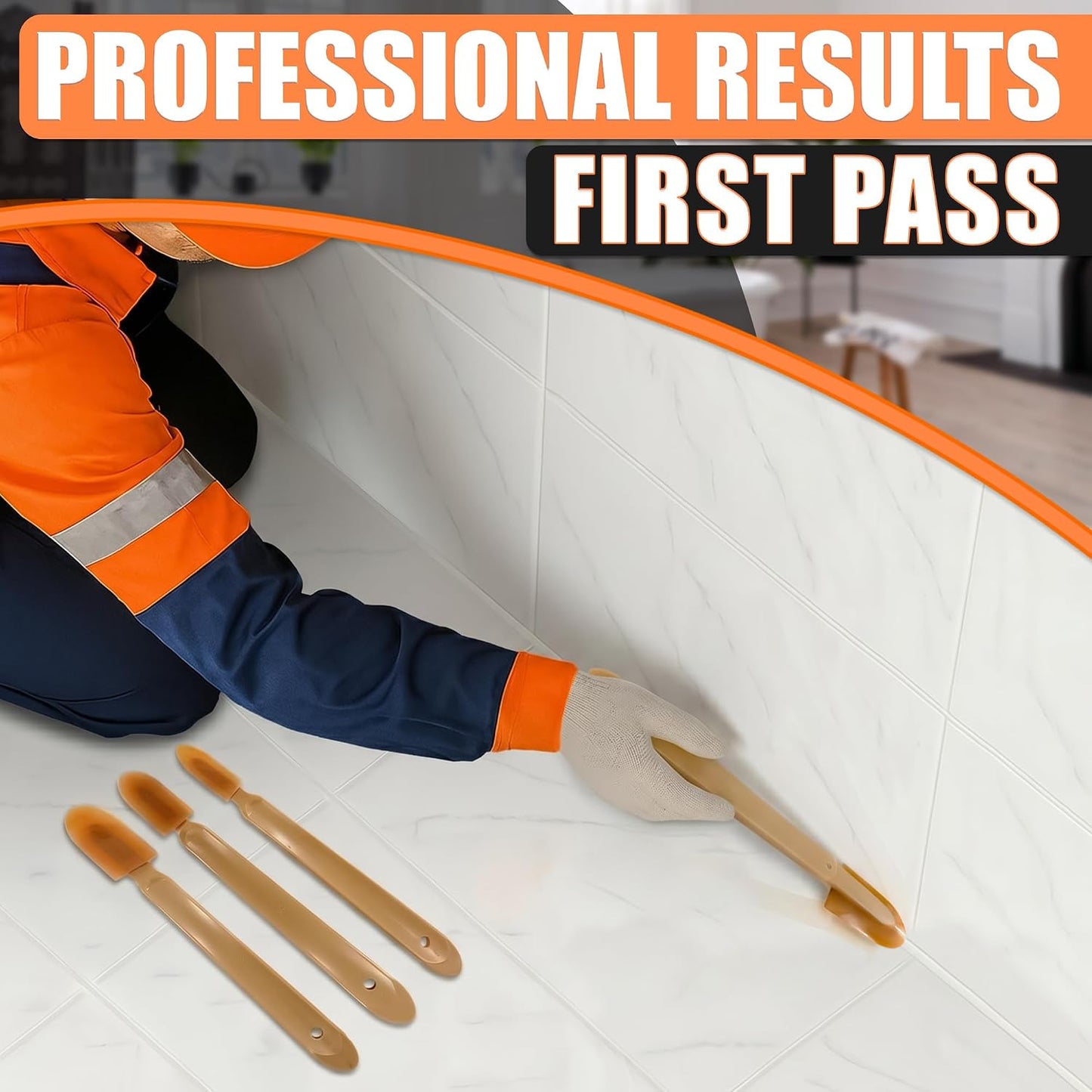 4-Piece Caulking Tool Kit for Silicone Sealant, Grout and Sink Edges | Caulk Tool Set; Sizes 0.78"-1.73"; Urethane Rubber Tips with ABS Handle; Reusable; for Bathroom, Kitchen, Tile & Window