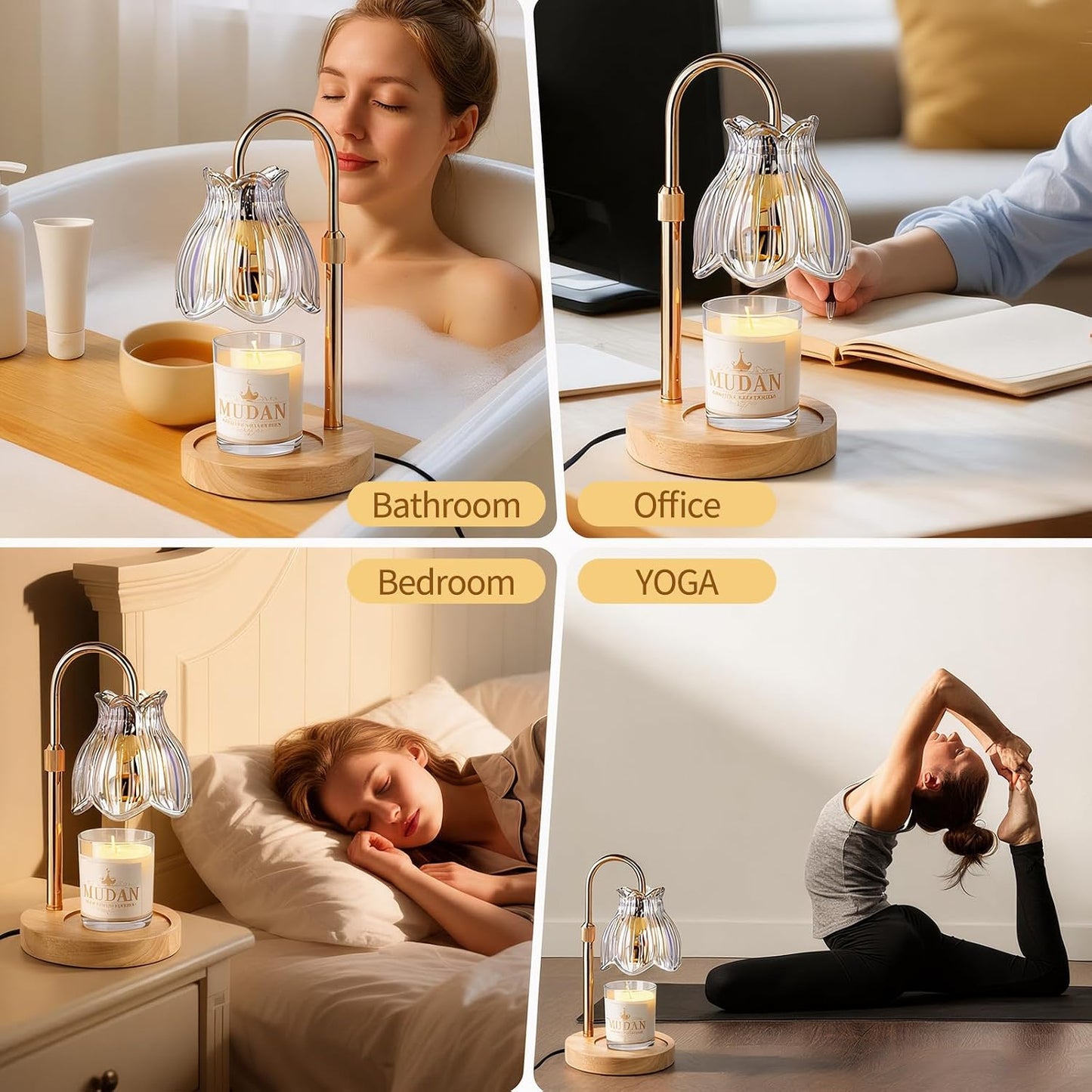 Flower Candle Warmer Lamp with Timer - Dimmable Electric Candle Lamp, Birthday Gifts for Women Mom, House Warming Gifts New Home Decor, Adjustable Wax Wamer Light for Jar Candles