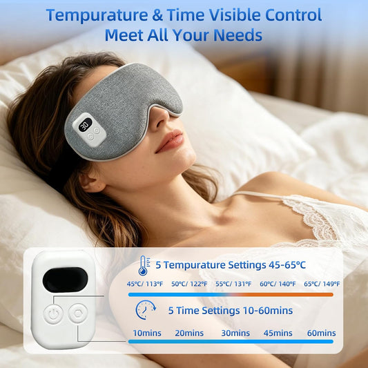 Cordless Heated Eye Mask, 5 Temperature & 5 Timer Settings, Warm Compress Eye Mask for Dry Eyes Eye Strain Headache Relief, Improve Sleep, Heating Eye Mask with Extra Bonus Eye Cover, Dark Gray
