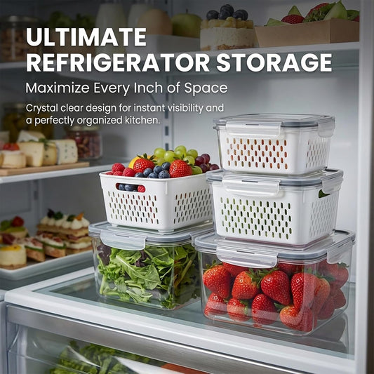 Food Storage Containers for Fridge with Removable Colander,Leakproof Food Storage Containers,Dishwasher Safe Produce Saver, Keep Berry Fruit Fresh Longer (850ml*1)