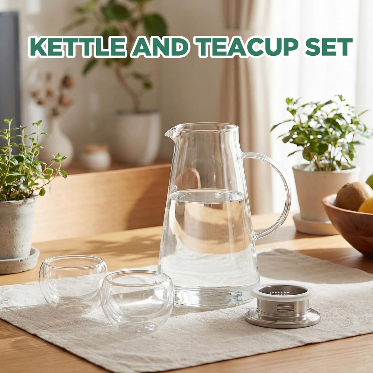 Thenshop 5 Pcs Glass Teapot Set- 60 Oz/1800 ml Glass Teapot, Stovetop Safe