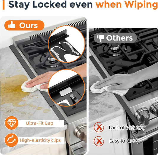 Stove Gap Covers with Spring Clip,2 PCS Stainless Steel Oven Gap Filler | Adjustable Length 13.8"-27.5",Heat Resistant, Easy to Clean