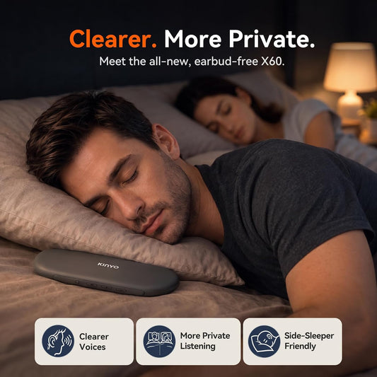 Kinglucky X60 White Noise Machine & Bluetooth Pillow Speaker for Sleeping | More Private Listening, 0.13in Thin, No Earbuds for Side Sleepers, 24H Playtime, Built-In Sleep Sounds, 30/60/90-Min Timer