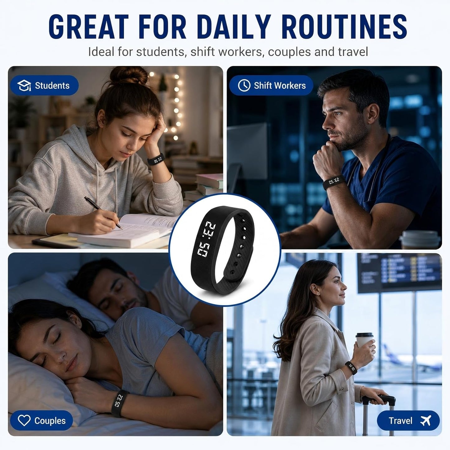 Vibrating Alarm Wristband for Heavy Sleepers with 3 Alarms | Silent Wrist Vibration / Ideal for Couples, Roommates and Shift Workers / Dorms and Travel