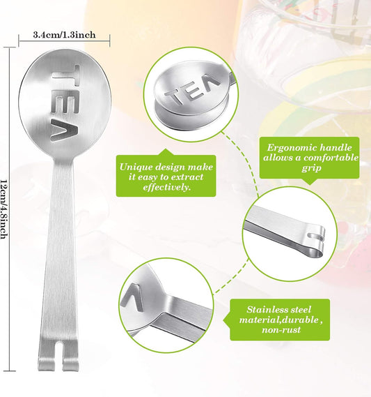 Tea Bag Squeezer Tongs Stainless Steel Spoon for Bags Silver Strainer Clip Tea Squeezer for Loosing Leaf, Gripping Ice Cube, Sugar(4 Pieces)