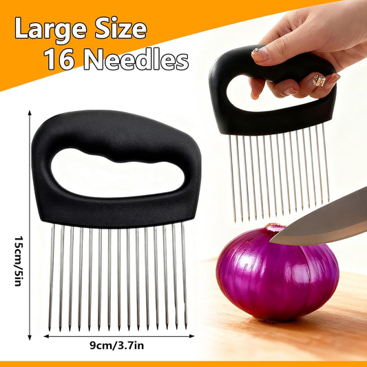 Onion Holder for Slicing Meat Tenderizer Extra Large Onion Slicer Holder Cutter Vegetable for Potato, Tomato, Lemon, Kitchen Food Slicer Guide with 16 Long Needles