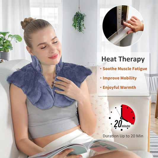 Relief Expert Microwavable Neck & Shoulder Heating Pad - Moist Heat Therapy Wrap with Flaxseeds Fillings for Muscle Relaxation, Ideal Christmas Gift (Grey)
