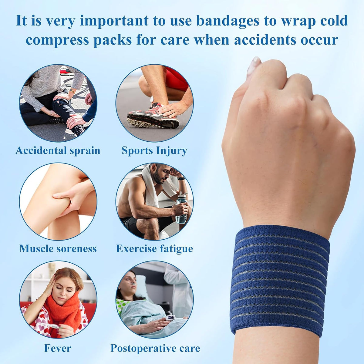 4 Pack Ice Pack Holder Straps for Cold Therapy, 35.5" x 3" Stretch Elastic Wrap with Hook and Loop, Reusable Extender Belt for Knee Shoulder Back (Straps Only, No Ice Packs)(White)