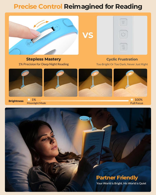 Book Light for Bed Reading at Night - 18 LED Bookmark Clip on Light with Timer, Memory, 3 Colors Dimmable Travel Camping Lamp for Kids, Boys, Outdoor Campers, Pocket-Size, Blue