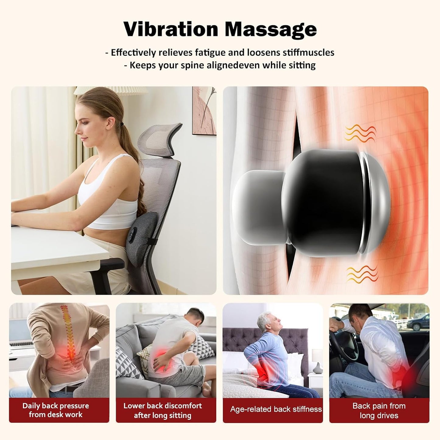 3-in-1 Rechargeable Smooth Spine Triple Fusion Back Massager | Sciatica Pain Relief Devices for Pain Relief Deep Tissue with Heat, Massage, Traction for Sleeping, Office, Car, Home