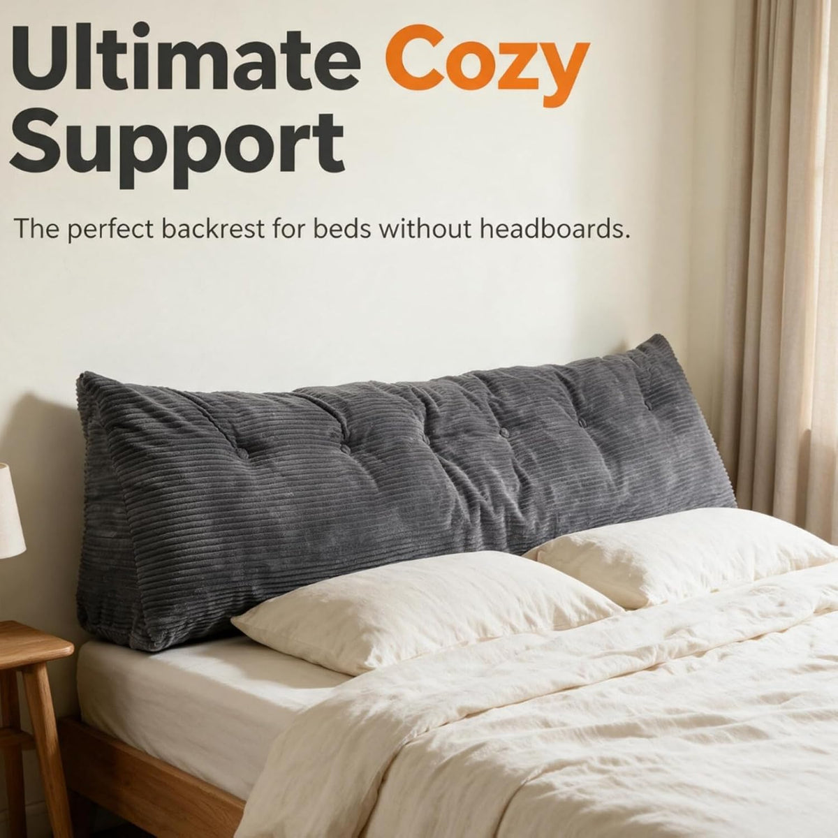 Headboard Pillow Queen, Wedge Pillow Headboard for Bed, Grey