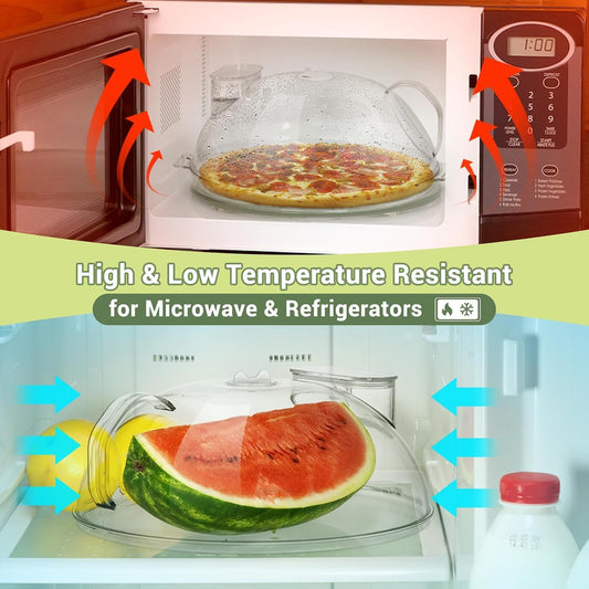 10" Clear Microwave Splatter Cover Water Steamer Integrated Handle | Integrated Handle, Water Steamer, BPA-Free, Clear PC, 10 Inch, Dishwasher Safe, Steam Vent, Food Grade, Splatter Guard