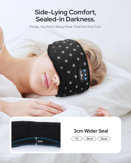 MUSICOZY Bluetooth Sleep Mask Headphones for Side Sleepers | Soft Mesh Eye Masks With Ultra-Thin Speakers, HD Audio, Comfortable Fit For Sleeping, Travel and Relaxation