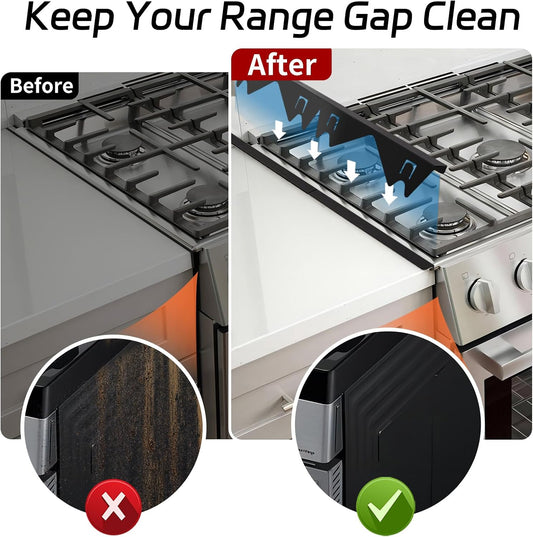 Stainless Steel Stove Gap Covers (2 Pack), Stove Gap Filler, Stove Counter Gap Guards for Kitchen, Range Trim Kit, Easy Clean with Heat Resistant, Adjustable Length 13.8” to 27.6”, Width 0.79"