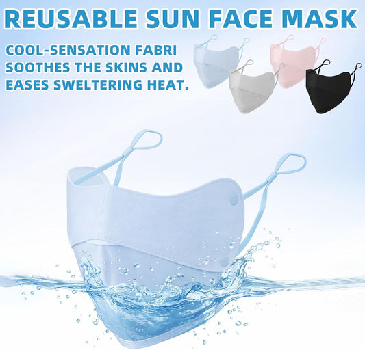 24 Pack UV Face Mask Sun Protection Face Cover Ice Silk Cooling Sunscreen Mask Individually Packaged Washable Reusable for Women Men Fishing Hiking Cycling, 4 Colors (black/gray/pink/blue)