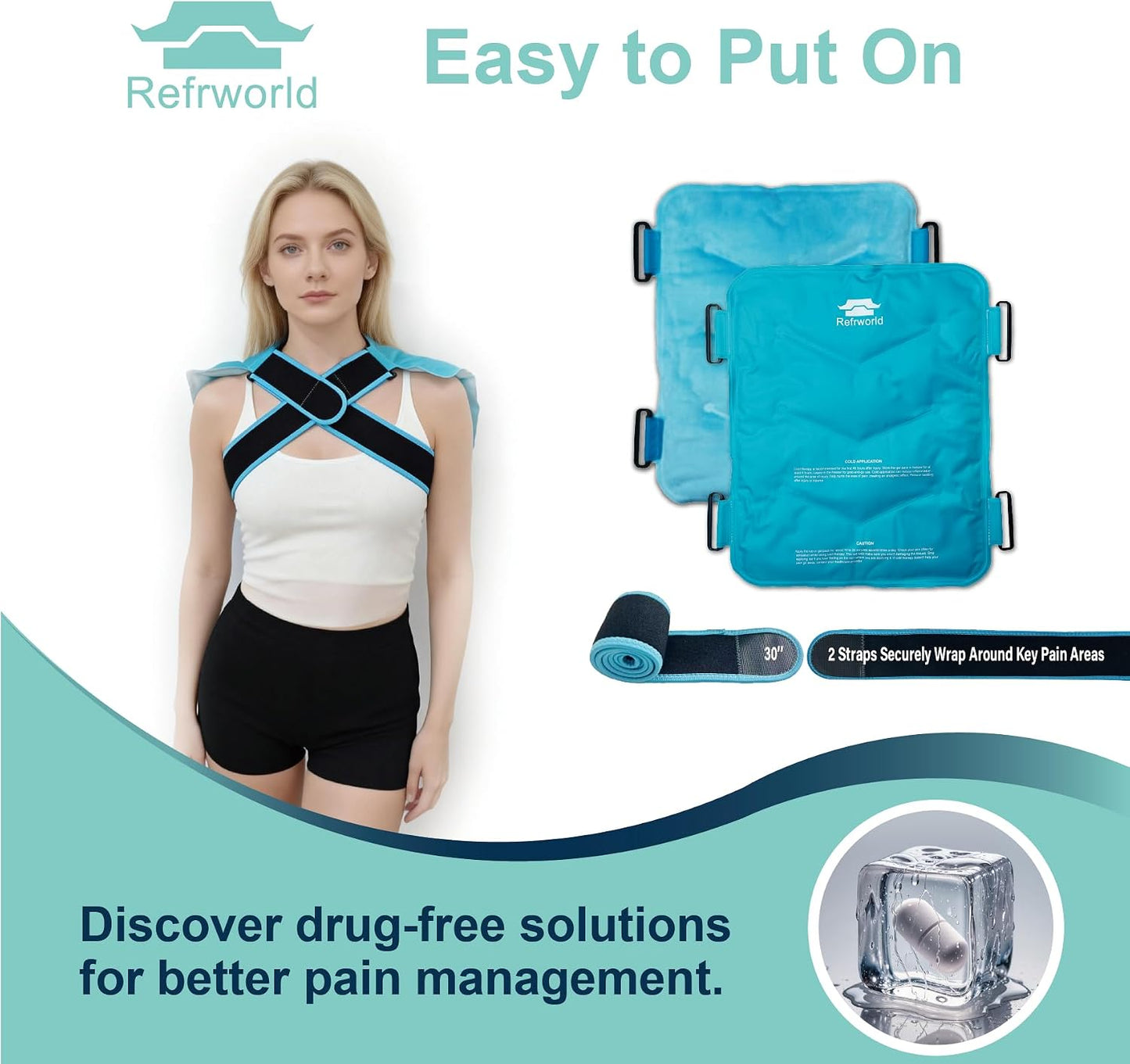 Long-Lasting Cold Ice Pack Wrap for Injuries Reusable Gel for Lower Back, Cold Packs Wrap for Shoulder, Knee, Elbow, Hip, Leg, Soft Cold Compress—2 Straps Securely Wrap Around Key Pain Areas