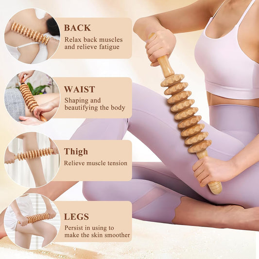 Xokocli Cellulite Massage Tool Wood Therapy Massage Tools Fascia Blaster Cellulite Roller Lymphatic Drainage Massager Deep Tissue Massage Stick for Legs Thighs Muscle Relief Recovery(White 12-Wheel)