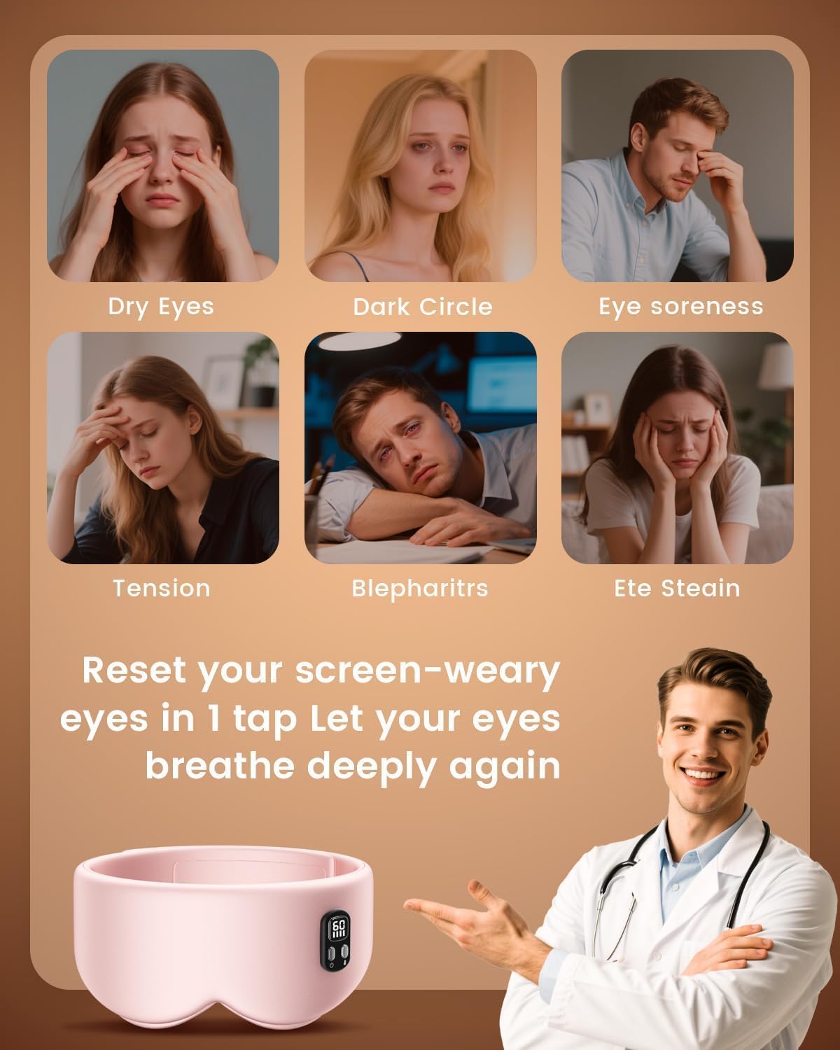 Heated Eye Mask - Cordless Eye Mask for Dry Eyes, Eye Relief, Improved Sleep, Timed Shutdown, 4 Temperature, Washable Eye Heating Pad for Travel, Removable for Cleaning - Pink | 4 temperature settings, timed shutdown, washable cover, travel-ready,
