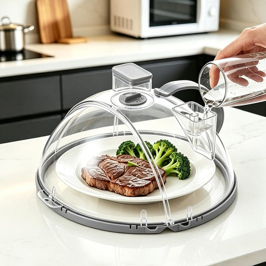 UFORU 10-Inch Foldable Microwave Splatter Cover for Food with Water Steamer | Clear Plate Cover with Handle Helps Contain Food Splatter Guard,Collapses for Compact Drawer or Cabinet Storage,Space-Saving