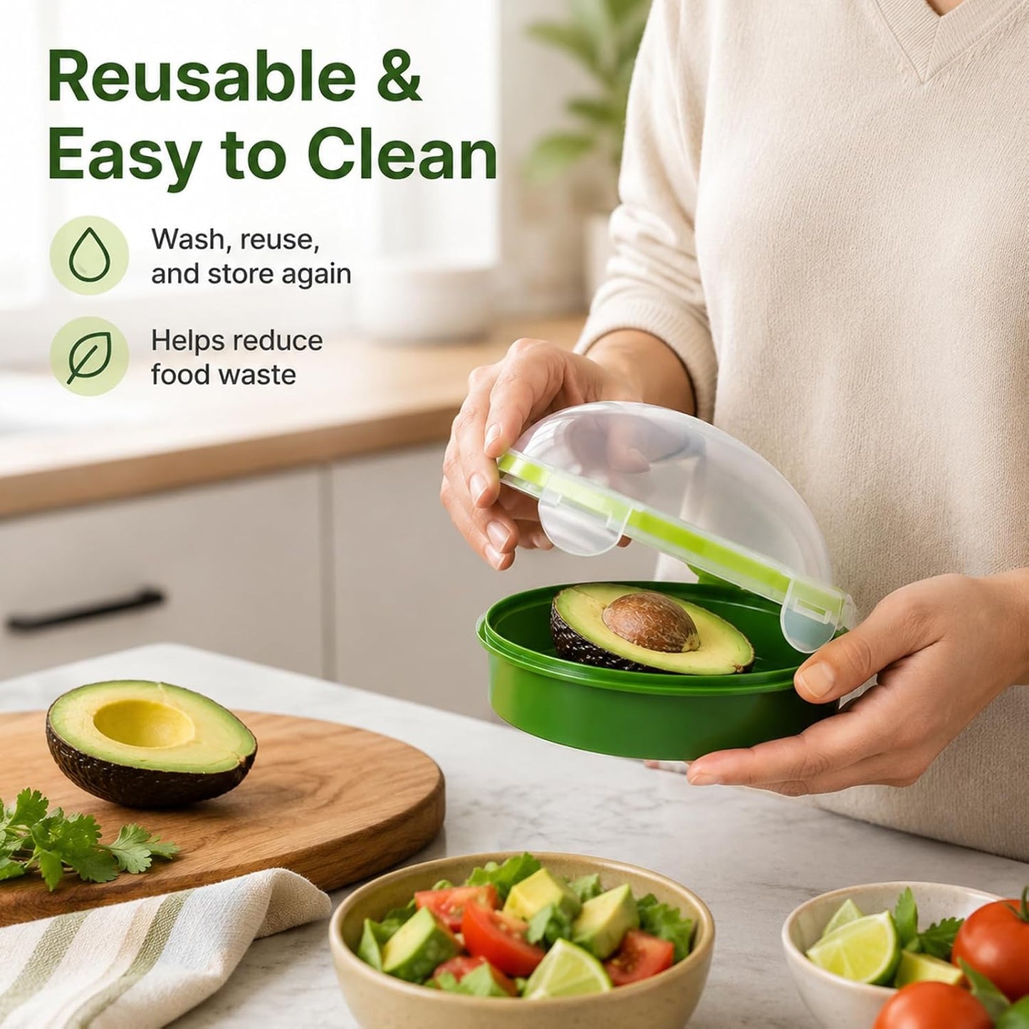 Avocado Saver Holder With Clear Lid Keep Fresh Fruit Container Box | Airtight Seal, Leak-Proof Design, Compact & Stackable, Reusable