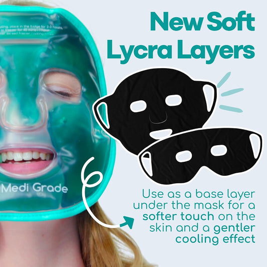 Medi Grade Face Ice Pack and Cooling Eye Mask Set, ChillGel Gel Mask Duo | Ice face mask and gel eye mask soothe puffy eyes, dark circles and migraines, cooling self care with storage bag