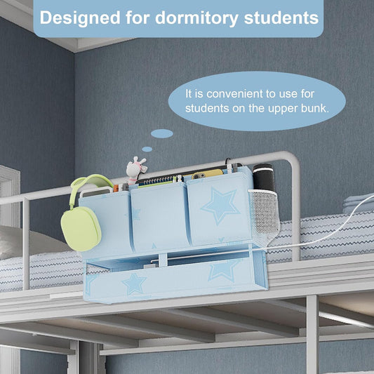 Bedside Caddy Organizer, Dual-Purpose Bedside Storage with Power Strip Holder, Versatile Bed Caddy with 11 Pockets for Bunk Bed, College Dorm, Home, Hospital, Fits Phones, Books, Blue