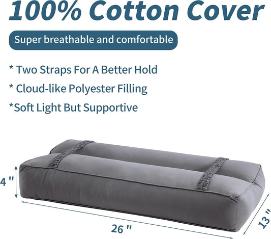 HOMBYS Knee Pillow for Side Sleepers with Elastic Straps, 4" Height Cotton Cover Leg Pillow for Aligns Spine & Relieves Pressure Hip & Leg Elevation, Supportive Pillow for Lower Back, Grey