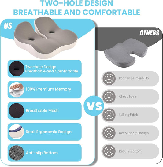 Seat Cushion, Memory Foam for Sit Bone and Back Pain Relief