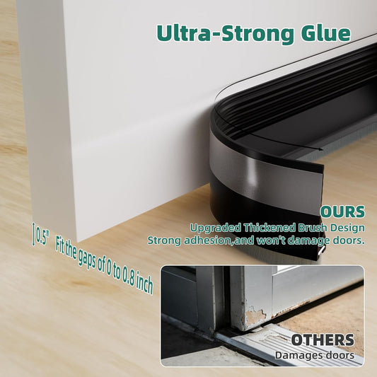 Door Draft Stopper with Brush, 39" Door Sweep for Bottom of Door, 1 Pack | Self Adhesive Weather Stripping for Exterior & Interior Door,Under Door Seal Gap Filler Dust/Noise/Hot or Cold Air Insulation