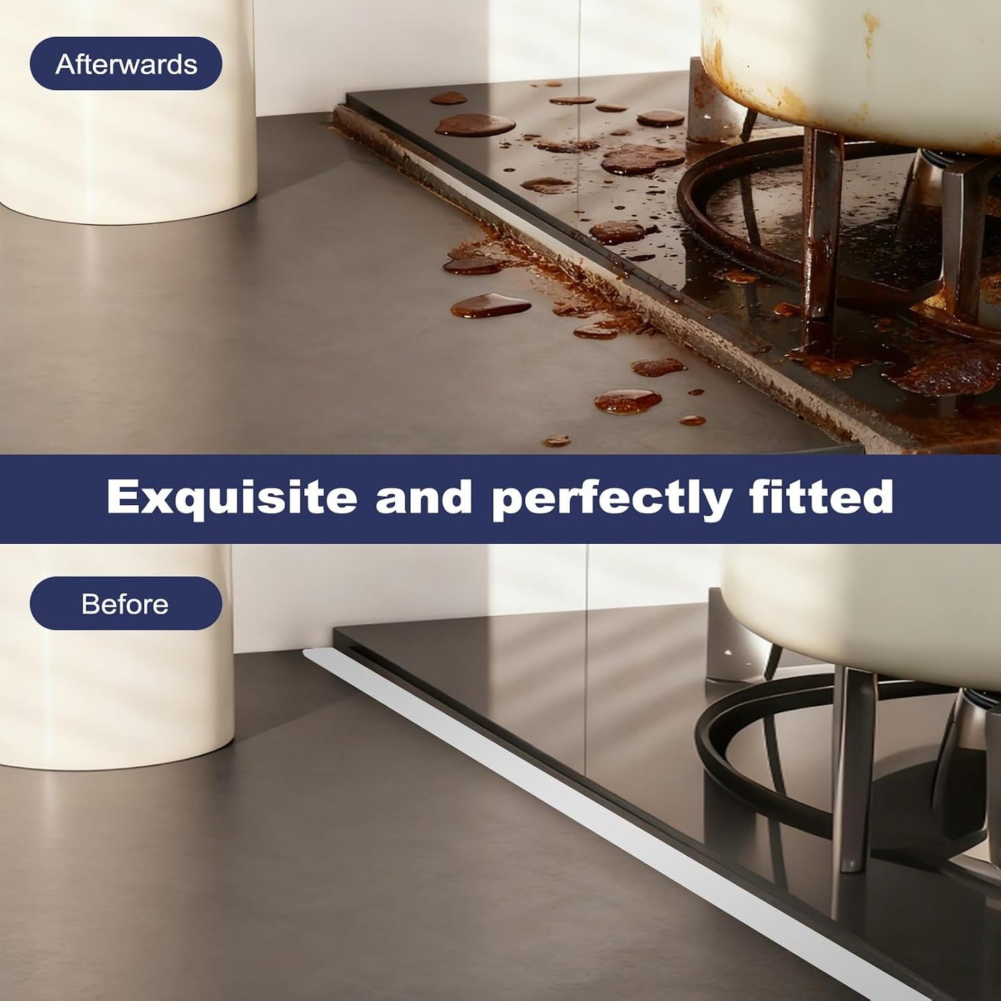 Stainless Steel Stove Gap Cover (2 Pack, Black), Stove Gap Filler for Kitchen, Range Trim Kit, Heat Resistant with Easy Clean, Adjustable Length 13.8” to 27.5”