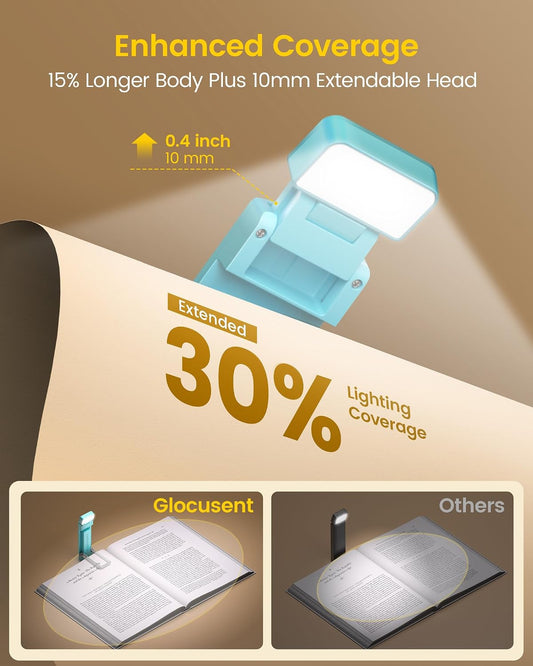 Glocusent Extendable Book Light, USB-C Full-Page Reading Light | Eye-Caring Extendable Book Light, 3 Colors & 5 Brightness Levels, Auto-Off Timer, Bed Reading, Ideal Book Lovers Gifts