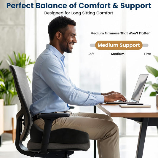 BlissTrends Memory Foam Seat Cushion for Office Chair & Car Seat, Black | 4.7in Ergonomic Tailbone & Sciatica Support with Removable Velvet Cover for Pressure Relief and Long Sitting Comfort