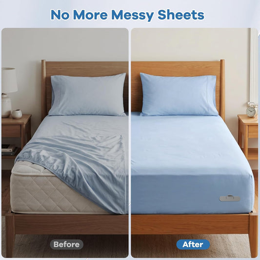 Bed Sheet Holders for Corners, New Upgrade Fitted Sheet Holder Keep Sheets Firm & Tight, Bed Fitted Sheet Holder for Corners, Lock Design, Easy Installation for Any Mattress Sizes Gray 4PCS