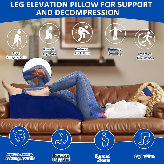 Portable Inflatable Wedge Leg Elevation Pillow - Foldable 45 Degree Wedge Leg Bolster Pillow Use in Bed, Adjustable Incline for Sleeping,Travel,Back Support,Reduce Swelling, Improve Circulation (Grey)