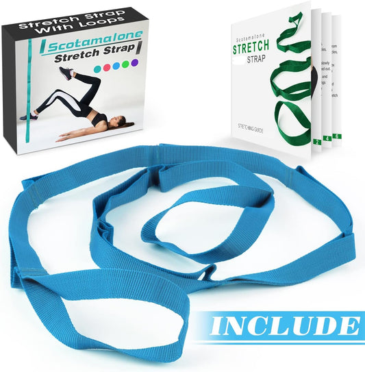 Scotamalone Stretching Strap Yoga Strap Physical Therapy for Home Workout, Exercise, Pilates and Gymnastics, 10 Loops Non-Elastic Stretch Bands with Aesthetic Packaging for Women & Men