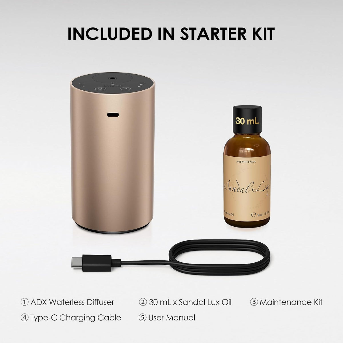Airversa ADX Waterless Essential Oil Diffuser Starter Kit, Black