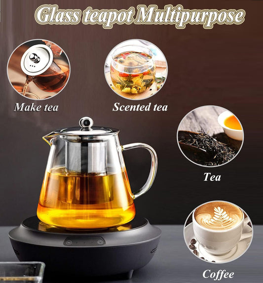 Glass Teapot with Removable Stainless Steel Infuser, Borosilicate Glass Tea Pot with Strainer,for Blooming Tea & Loose Leaf Tea, Microwave & Stovetop Safe(19oz )
