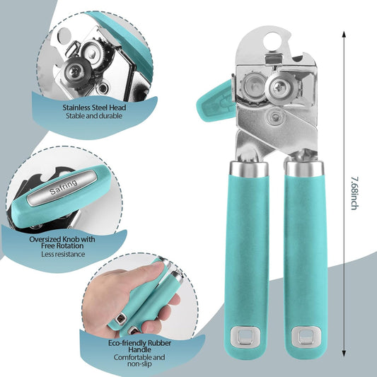 Safring Can Opener Manual, Heavy Duty Handheld Strong Can Opener with Soft Touch Handle, Sharp Blade Smooth Edge, Can Openers with Multifunctional Bottle Opener, Black