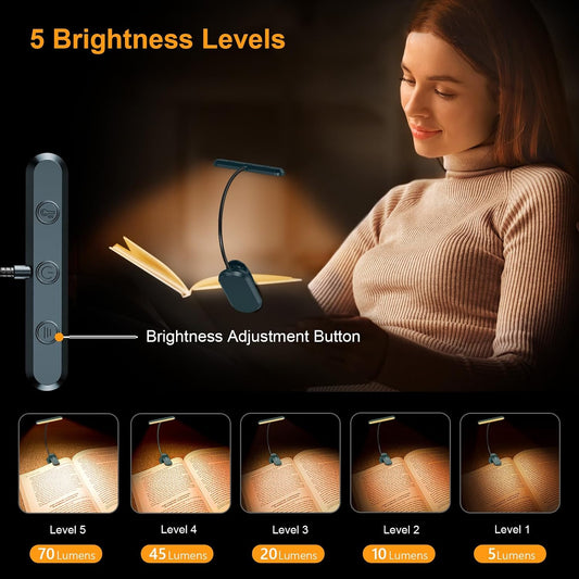 Gritin Rechargeable Book Light for Reading in Bed with 19 LED | Eye Caring 3 Color Temps,5 Brightness Levels,Memory Function,90 Hrs Runtime Flexible Goose Neck Clip on Light for Book Lovers
