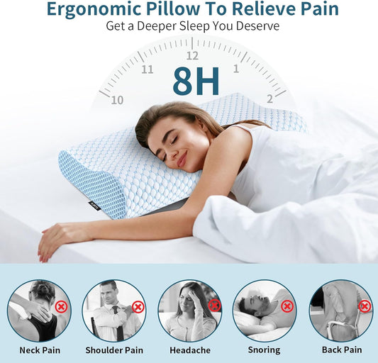 Cervical Pillow for Neck Pain Relief, Contour Memory Foam Pillows for Sleeping, Ergonomic Pillow Adjustable Orthopedic Cooling Pillow Bed Pillow Neck Support for Side Back Stomach Sleepers(Blue)
