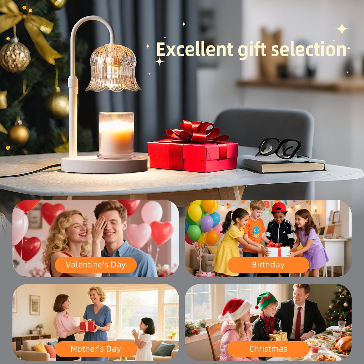CRMILL Candle Warmer Lamp with Timer: Adjustable Dimmable Height Adjustable Warming - Flower Shape Wax Lamp Jar Candles No Flame Modern Home Decor Table Lights - Home Living Bedroom