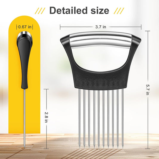 Premium Onion Slicer, Stainless Steel Onion Holder for Slicing, Kiwifruit, Tomatoes, Avocados, Eggs, Lemon, Meat, Potato, Third Generation Onion Cutter with Protective Cover