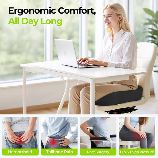 AUVON Ergonomic Donut Pillow Seat Cushion for Hemorrhoid & Back Pain Relief | Thick Memory Foam Chair Cushion with Firm Support for Tailbone, Sciatica, Pregnancy, Thigh Slope Design for Sitting Comfort