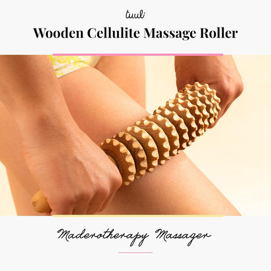 tuuli Wooden Massage Roller for Waist and Thigh, Multi-Functional Body Roller for Cellulite Reduction and Muscle Tension, Natural Massager for Women and Men (Curved)