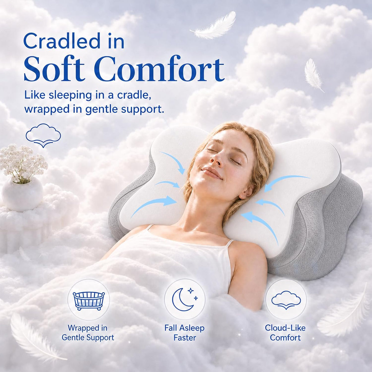Cervical Neck Pillow for Pain Relief,Memory Foam Ergonomic Pillow