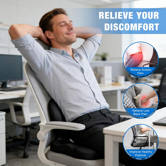 Seat Cushion with Back Support,Cooling Gel Lumbar Support Pillow for Office Chair,Ergonomic Office Chair Cushions for Sciatica and Tailbone Pain Relief,Memory Foam L-Shaped Seat Cushions for Work